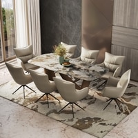 Paloma 8 Seater Spanish Ceramic Dining Table With 8 Beck Dining Chairs (Finish : Spanish Ceramic, Chair Colour : Taupe Leatherette)