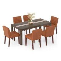 Atlas Crest Solid Wood 6 Seater Dining Table with Ludo Solid Wood Dining Chair