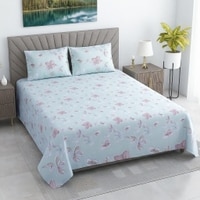 Qari Green Shade Floral 400 TC Cotton Flat Double Queen Size Bedsheet with 2 Pillow Covers – Threads