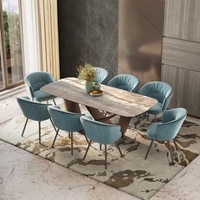 Paloma 8 Seater Jupiter Spanish Ceramic Dining Table With 8 Calix Dining Chairs (Finish : Jupiter Spanish Ceramic, Chair Colour : Powder Blue)