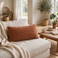 Criss Cross Medium Brown Cotton Knitted Decorative Cushion Cover 12 x 20 Inches