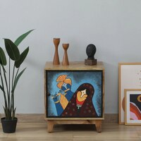 Holmes Mango Wood Hand Painted Multicolour 1 Door Small Cabinet In Natural Finish