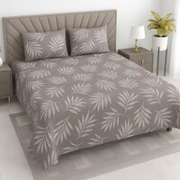 Eira Beige Floral 400 TC Cotton Flat Queen Size Bedsheet with 2 Pillow Covers – Threads