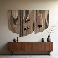 Abstract Organic Handmade Natural Wool Wall Art Brown Taupe 7 x 5 Feet