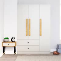 Hexa Red Wooden 3 Door Wardrobe with 2 Drawers and Hanging Space in Frosty White Colour