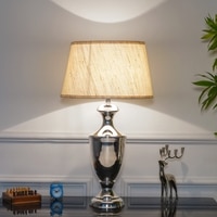 Emlyn Chrome Finish Metal Table Lamp With Off-White Cotton Shade