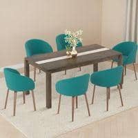 Atlas Crest Solid Wood 6 Seater Dining Table with 6 Meryl Lounge Chair