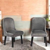 Rosslyn wood Set of 2 Dining Chairs in Iron Grey Velvet Upholstery with MAHAGONY FINISH