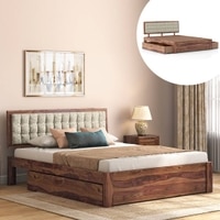 Florence Solid Wood Queen Size Drawer Storage Bed In Teak Finish