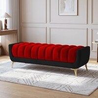Hoslo Velvet 2 Seater Ottoman Bench in Black & Red  Color