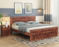 Moglis Solid Wood Queen  Size Bed Without Storage Bed In Teak Finish