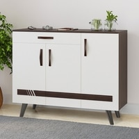 BLUEWUD Kaspen Engineered Wood Wood Dual Tone 3 Doors Shoe Rack Cabinet Slipper Footwear Stand Organizer with Drawer can Store Up to 16 Pairs for Home (Wenge & White)