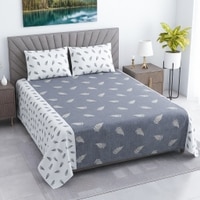 Grey And White Floral Cotton 400 Tc flat Double Queen Size Bedsheet With 2 Pillow Covers