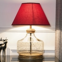 Tuscan Glass and Wood Table Lamp With Maroon Cotton Shade