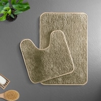 Luxe Home Polyester Newman Contour Bath Mat Set of 2 (Anti Gold 45x75 cm & 40x45)