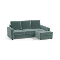 Apollo Compact Sofa (Colour : Dusty Turquoise Velvet, Cushion : Soft, Back Type : High Back, Seating Capacity : Right Aligned 2 Seater + Right Aligned Chaise + Ottoman)