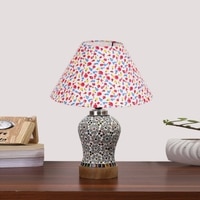Devansh Conical Multi Cotton Shade Lamp With Wood & Mosaic Glass Base For Decoration/Office/Home/Gifting/Study For Decoration/Office/Home/Gifting/Study -(10X10X14.5) Inches -A