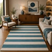 Imperial Knots Blue Ivory Striped Hand Woven Dhurrie 5x8 Feet