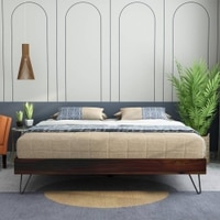 Aurelio Solid Wood Queen  Size Bed With Box Storage (Walnut Finish)