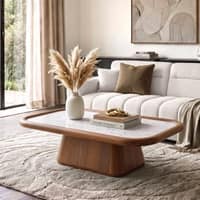 Lazo Solid Wood And Banswara Marble Rectangular Coffee Table In Amber Walnut Finish