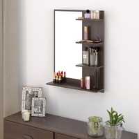 BLUEWUD Rico Mini Engineered Wood Wall Mount Dressing Table Organizer Makeup Vanity with Mirror Storage Shelves for Bedroom Home Furniture (Wenge)