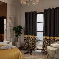 Stoa Paris Satin Curtain for Door, 70% Blackout Curtains, Set of 2, Versailles - Regal Slate with Back Lining