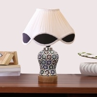 Devansh Multi  Vintage  Cotton Pleated Shade Lamp With Wood & Mosaic Glass Base For Decoration/Office/Home/Gifting/Study For Decoration/Office/Home/Gifting/Study