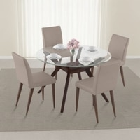 Wesley  4 Seater Dining Table With 4 Persica Chairs(Chair Colour- Beige, Finish- Dark Walnut)