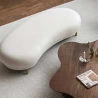 Wooden Twist Borzy Modern Curved Bench with Golden Metal Legs and Soft in White Colour