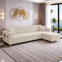 Daraco Velvet L shape 5 Seater Sofa in Cream Color