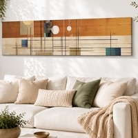 Abstract Geometric Linear Grid Canvas Wall Art 12 x 46 Inch