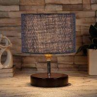 Vinny Blue Jute table lamp with brown wood base