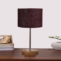 Devansh Brown Jute   Table Lamp With  Natural  Wood Base  & Steel Pipe (7X17 Inches)-17