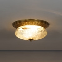 Telmor 11 Inch 2-Light Flush Mount Ceiling Light In Antique Brass Finish With Clear Star Diamond Cut Glass