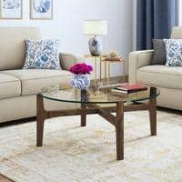 Cayman Glasstop Coffee Table without Storage in Danish Walnut Finish