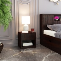 Wave Solid Wood  Bedside Table in Walnut Finish