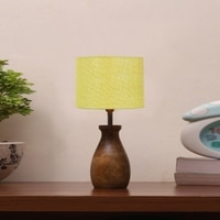 Devansh Yellow Jute Table Lamp With Wood Natural Base (7X13 Inches)-21