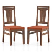 Tessa Solid Wood Dining Chair in Sienna Teak Finish & Burnt Orange Colour - Set of 2