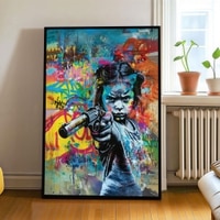 The Castle Decor Girl Power Graffiti Wall Art Framed Painting 20x30 Inch