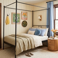 Perryn Four Poster Metal Non Storage Single Bed in Satin Black Finish