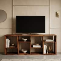 Anaya Solid Sheesham Wood Open Shelves Tv Stand In Provincial Teak Finish