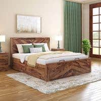 Almaya Solid Wood King Size Hydraulic Storage Bed In Teak Finish