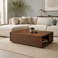 Selwyn Sheesham Wood Linear Slat Coffee Table in Walnut Finish