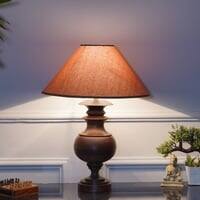 Mimosa Brown Wood Table Lamp with Beige Cotton Shade