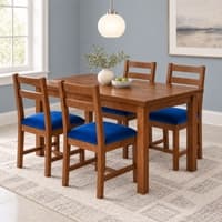 Globally Indian Sarala Solid Sheesham Wood 4 Seater Dining Table Set 4 Chairs Navy Blue