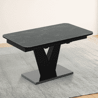 Caribu 6 To 8 Extendable Dining Table In Black Marble Color With High Gloss Finish