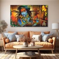 The Castle Decor Krishna Flute Wall Art Set of 5 27x48 Inch (Style 1)