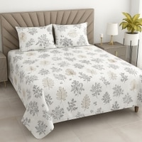 Tara White Floral 400 TC Cotton Flat Super King Size Bedsheet with 2 Pillow Covers – Threads