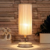Santana Round Bamboo table lamp with White Brushed wood base