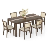 Atlas Crest Storage Solid Wood Dining Table With 6 Reed Cane Chairs (Finish : Danish Walnut, Chair Colour : Macadamia Brown Hopsack Weave)